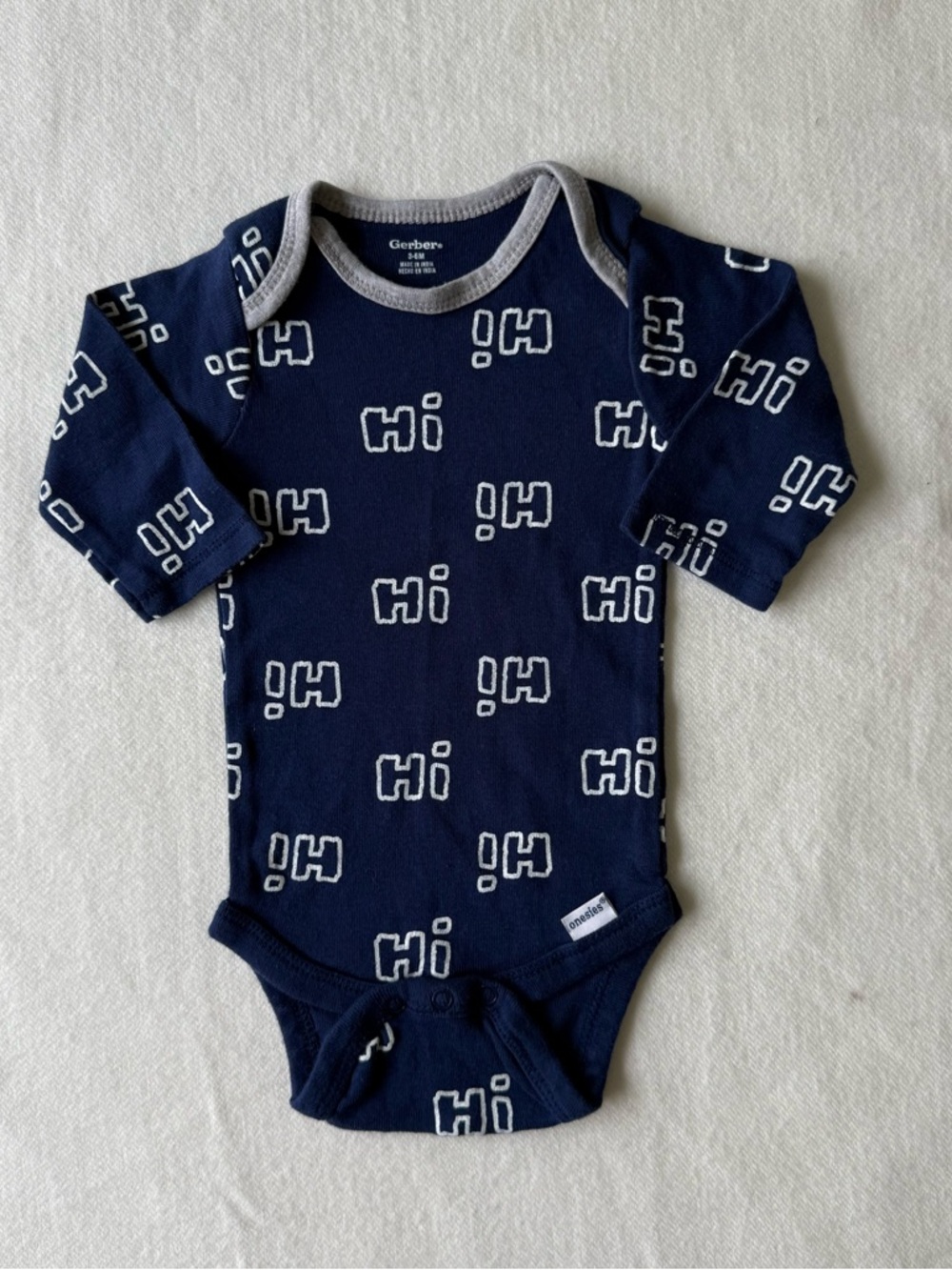 NWOT Gerber Navy Blue 'Hi' Long-Sleeve Baby One-Piece